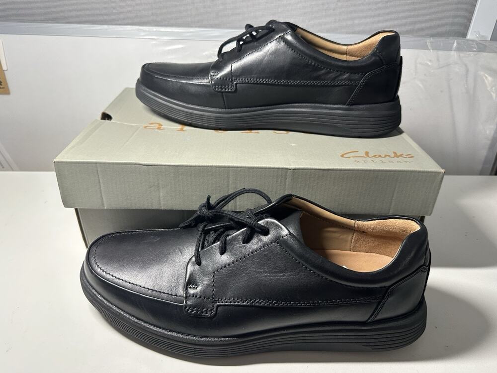 Clarks Men's UN Abode Ease Oxford Black Leather Sz 12 Wide